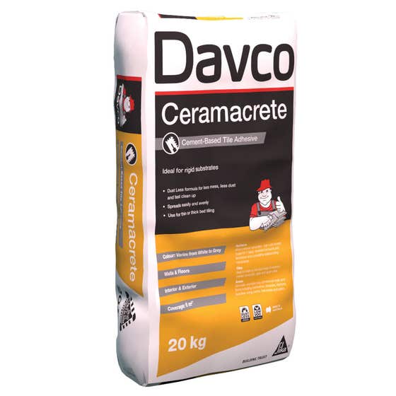 Adhesive Tile Ceramacrete Wall Floor Grey 20kg Bag Davco