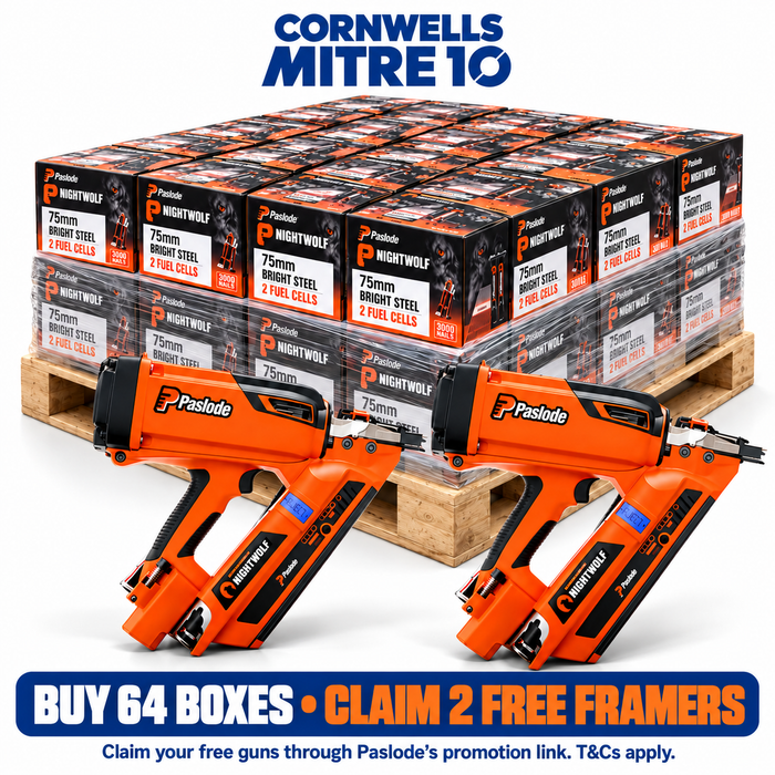 Paslode NightWolf 75mm Nail Pallet – 64 Boxes + Claim 2 FREE Framers (Redemption)