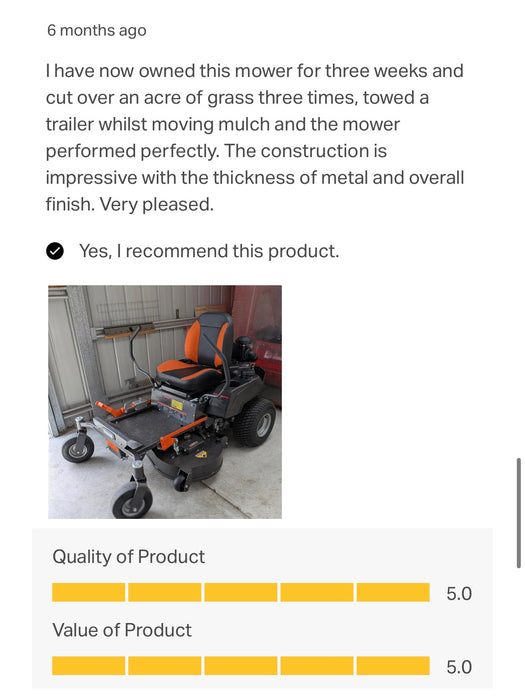 Mower Ride On Zero Turn 42In 764cc Yard Force