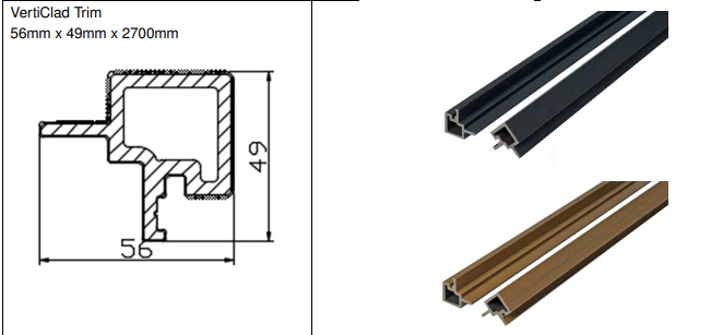Verplex VertiClad Trim Shadow Grey 2.7m x 56mmx49mm